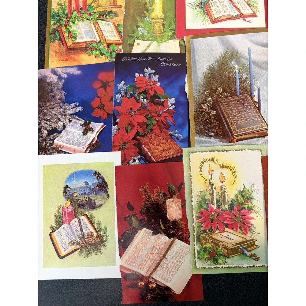 Vintage Christmas Cards Fronts ONLY Bibles Scrapbooking Decoupage Lot of 50+